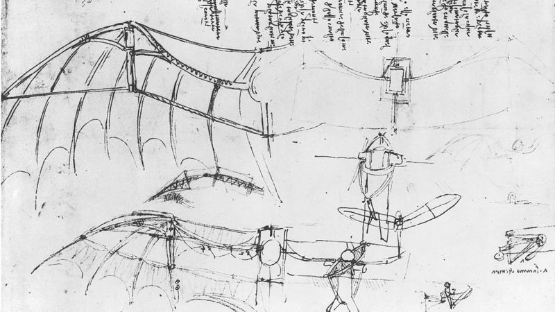 Leonardo Da Vinci'nin 15. yüzyılda çizdiği kanat çizimi