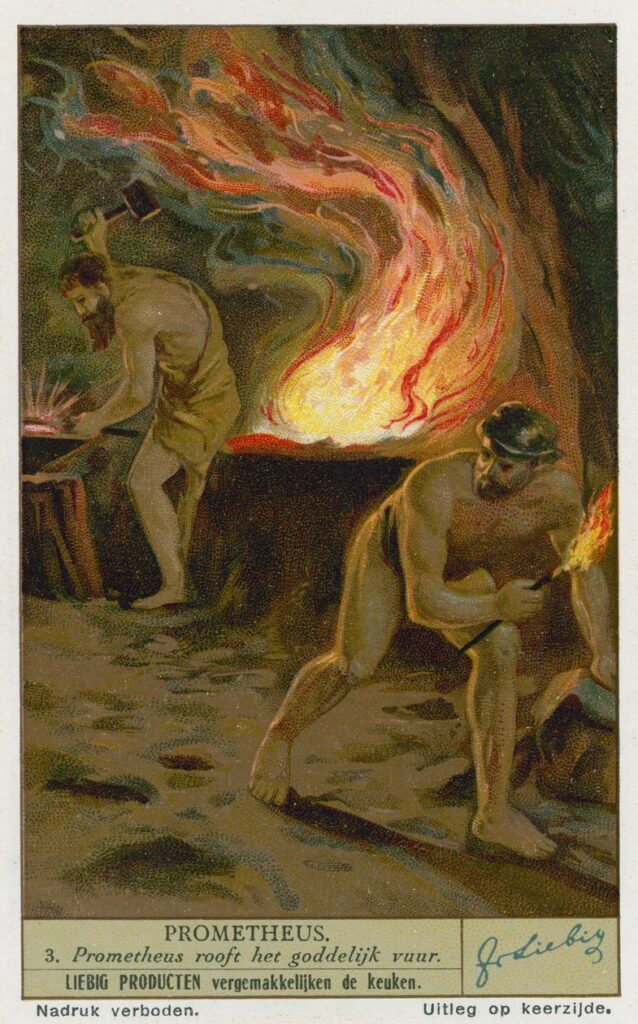 Prometheus, Hephaistos'tan ateşi çalıyor